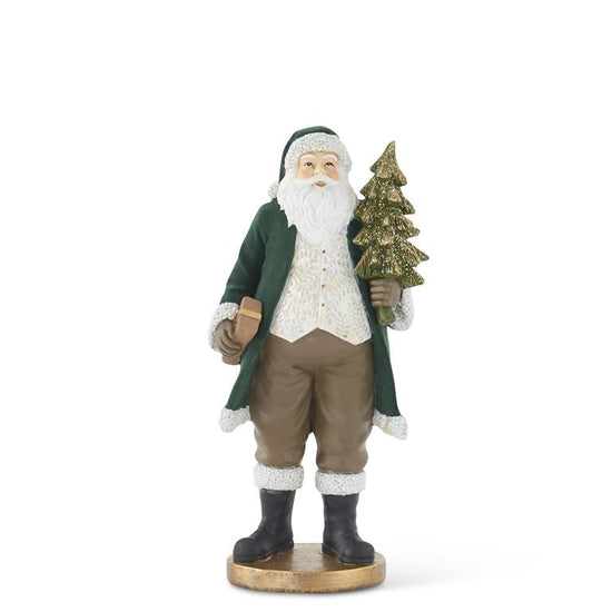 13 Inch Dark Green Velvet Resin Santa