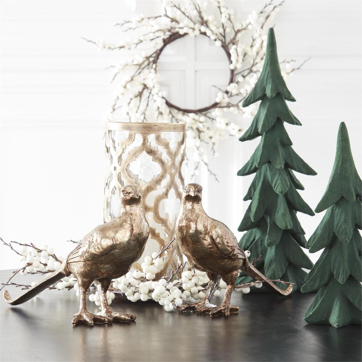 Set/2 Green Star Embossed Trees with Star Topper
