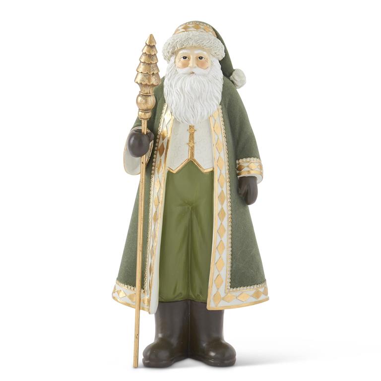 16.5 Inch Sage Green Velvet Santa w/Christmas Tree Staff