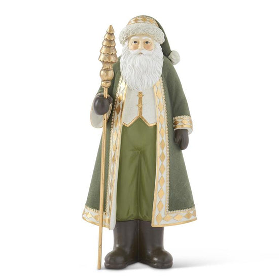 16.5 Inch Sage Green Velvet Santa w/Christmas Tree Staff