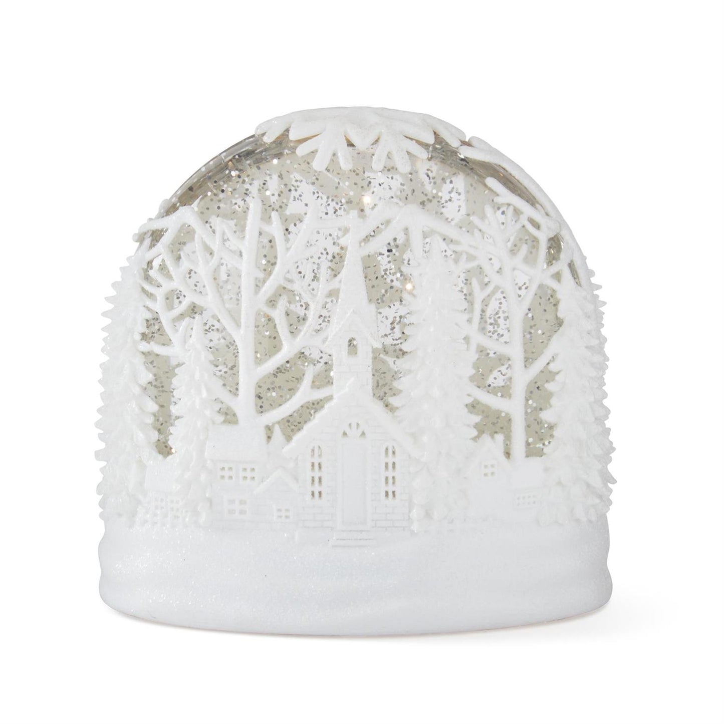 6.5 Inch White Cutout Acrylic LED Oval water Spinning Snow Globe w/Time