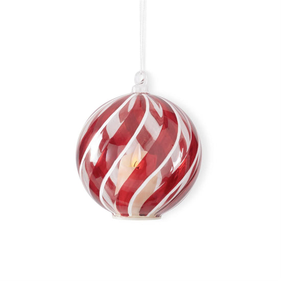 5.5 Inch Red White & Clear Glass Swirl LED Ornament