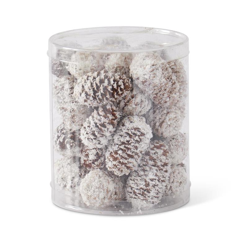 6.5" Cylinder of Glittered Flocked Pinecones
