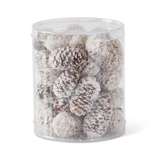 Load image into Gallery viewer, 6.5&amp;quot; Cylinder of Glittered Flocked Pinecones
