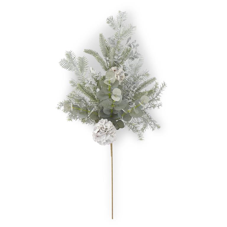 28 Inch Silver Glittered Mixed Pine Eucalyptus Spray