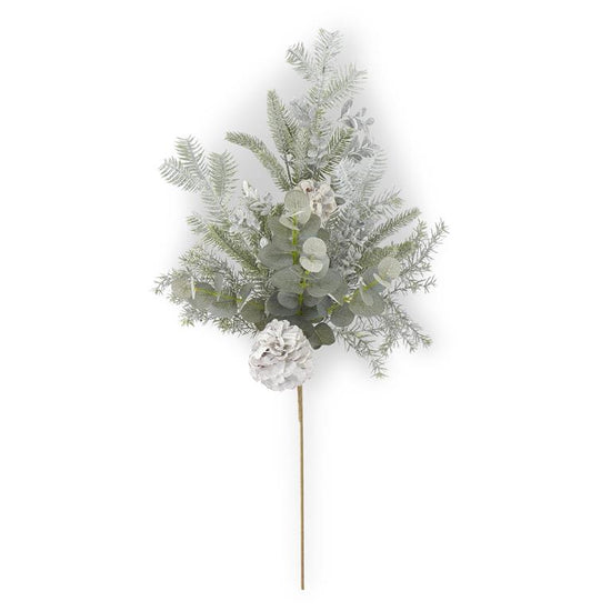28 Inch Silver Glittered Mixed Pine Eucalyptus Spray