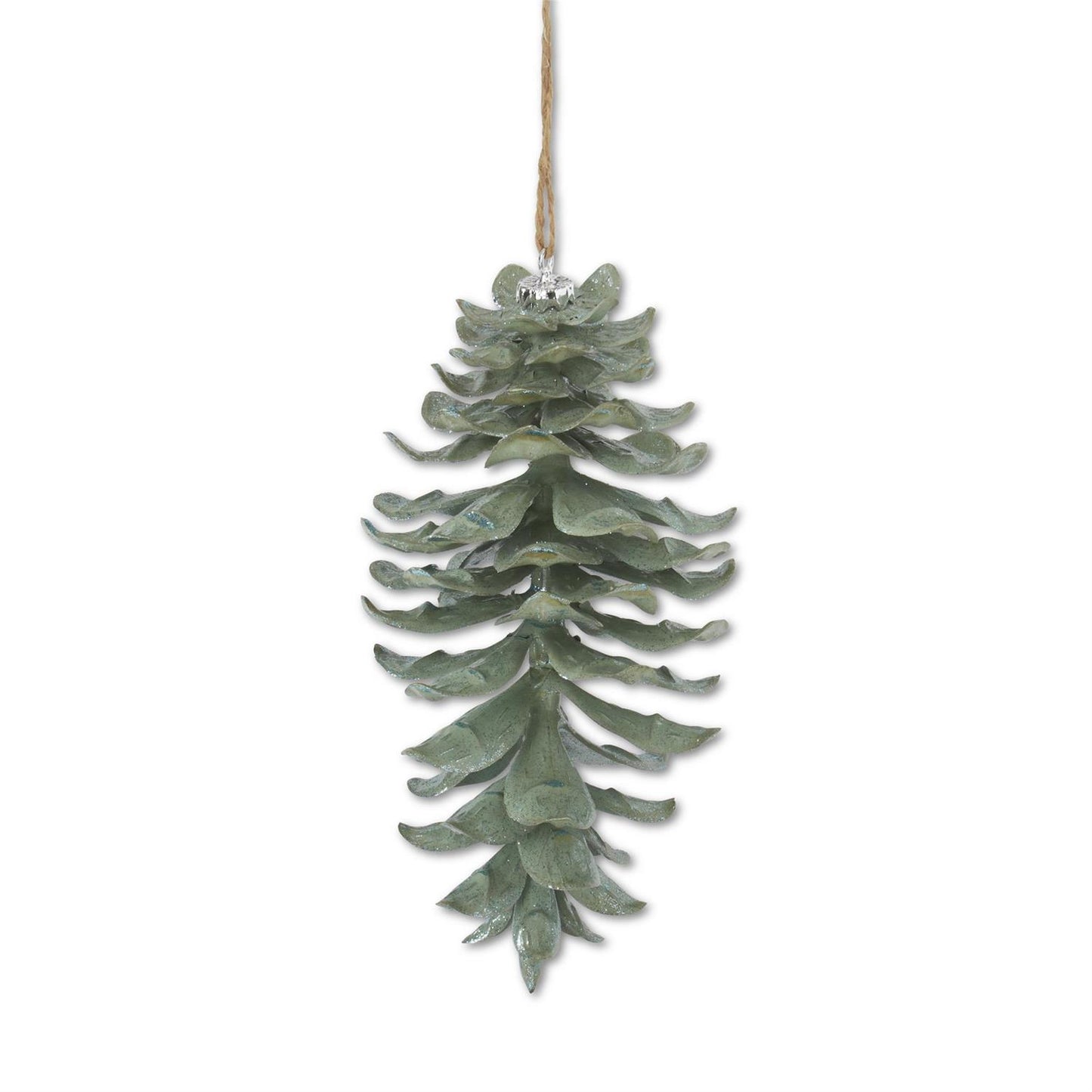 8.5 Inch Sage Glittered Shatterproof Pinecone Ornament