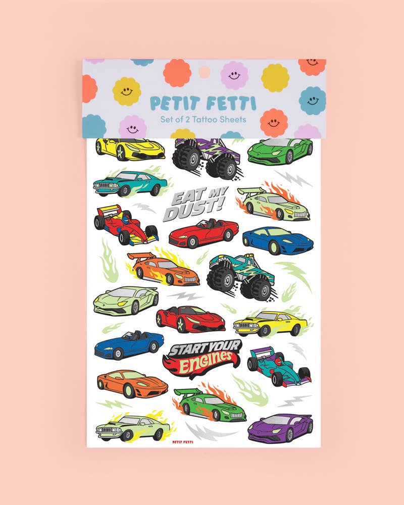 Racecar Glow In The Dark Kids Temporary Tattoos, Bday Favor