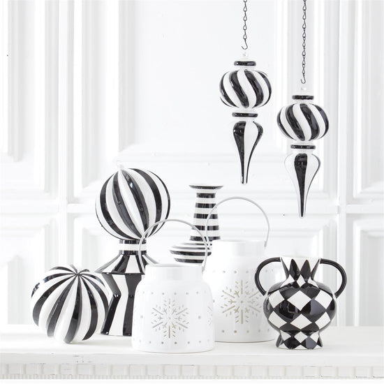 Load image into Gallery viewer, 10.5 Inch Hand Painted Black &amp;amp; White Striped Finial Ornament
