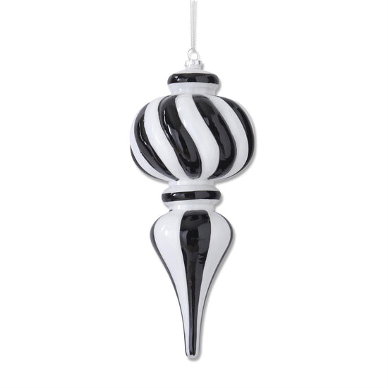 10.5 Inch Hand Painted Black & White Striped Finial Ornament