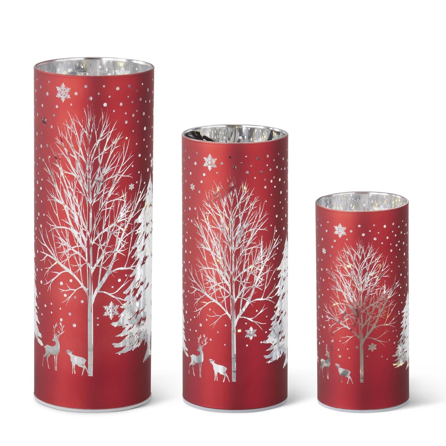 Set Of 3 Red Laser Engraved Winter Scene LED
