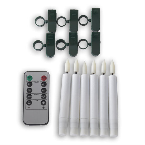 Set/6 Candles 5 Inch White LED with Clip & Remote