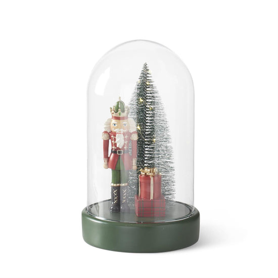 11 Inch Nutcracker & LED Bottle Brush Cloche