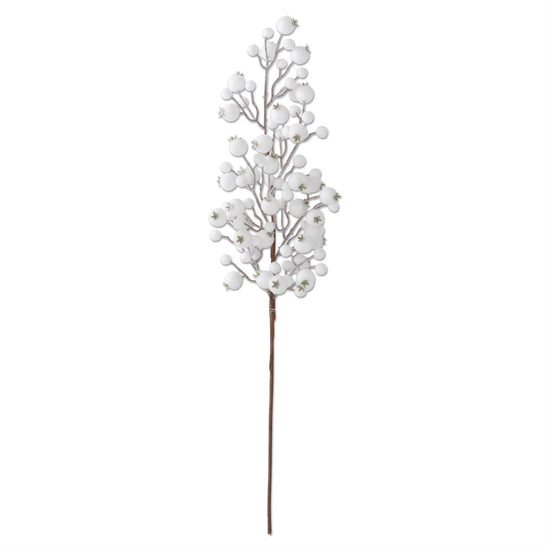 30 Inch Glittered & Flocked White Berry Stem