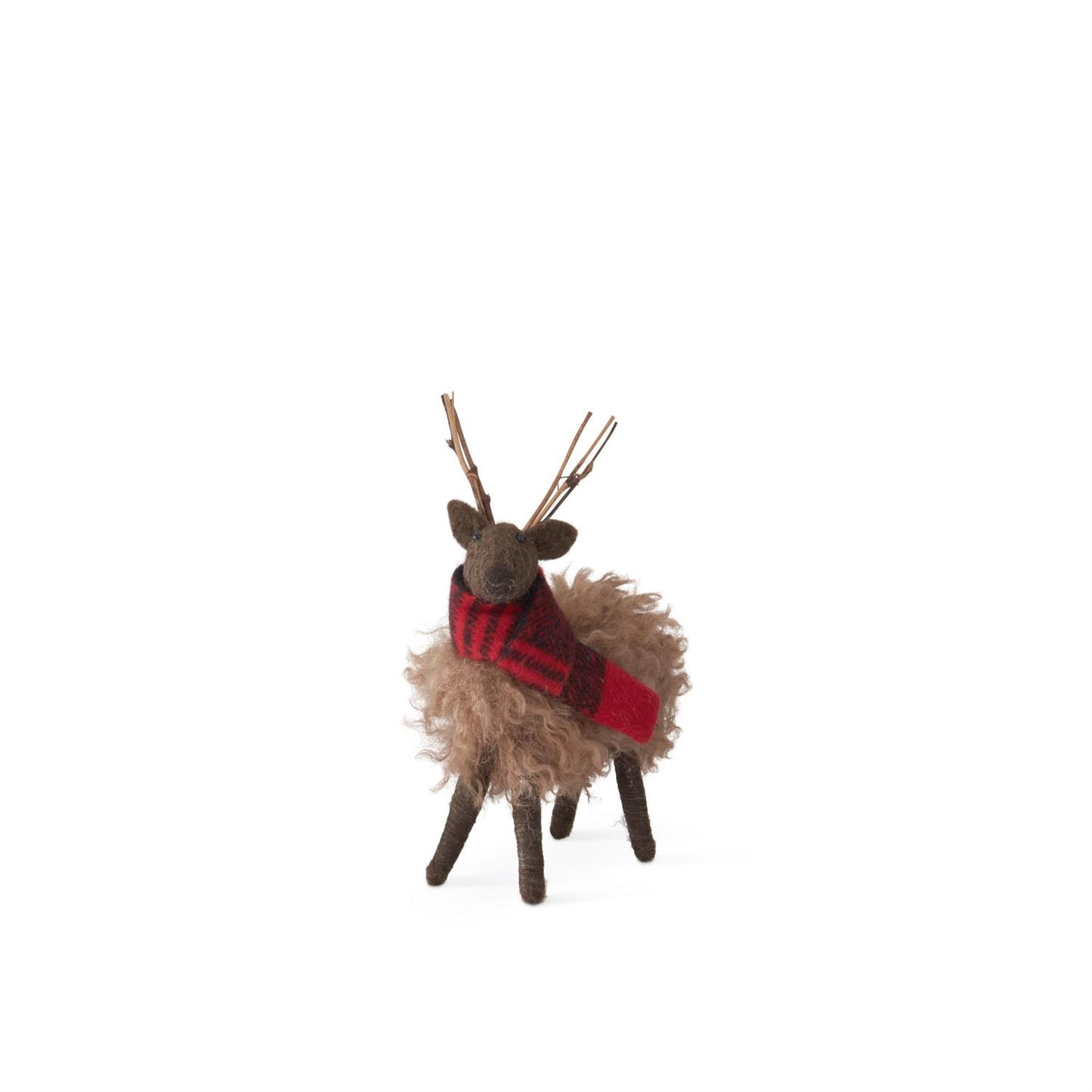 6 Inch Brown Wool Deer w/Stick Antlers