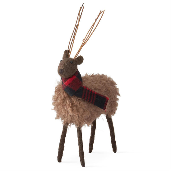 13.25 Inch Brown Wool Deer w/ Stick Antlers