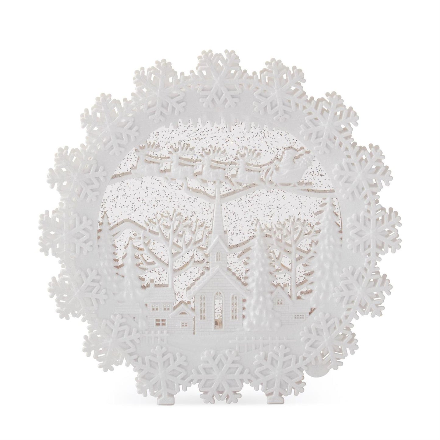 12 Inch White Round Water Spinning LED Winter Scene