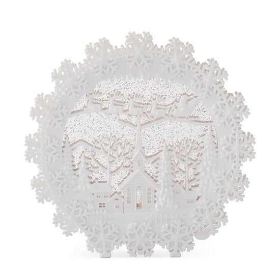 12 Inch White Round Water Spinning LED Winter Scene