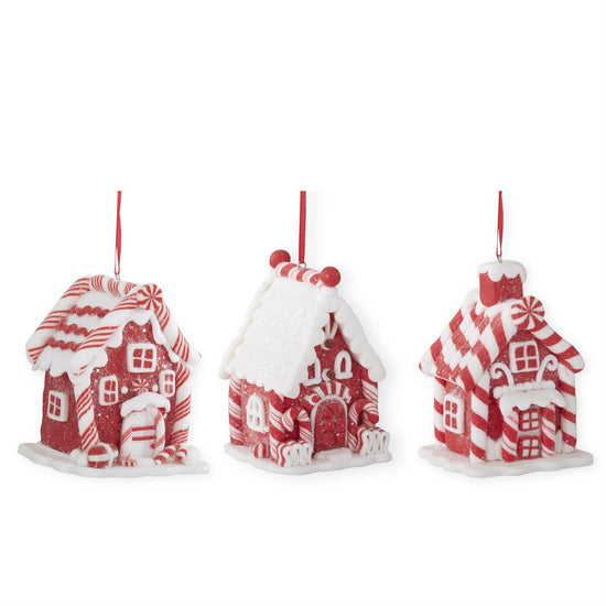 3.75 Inch Red and White Candy Cane House Ornaments