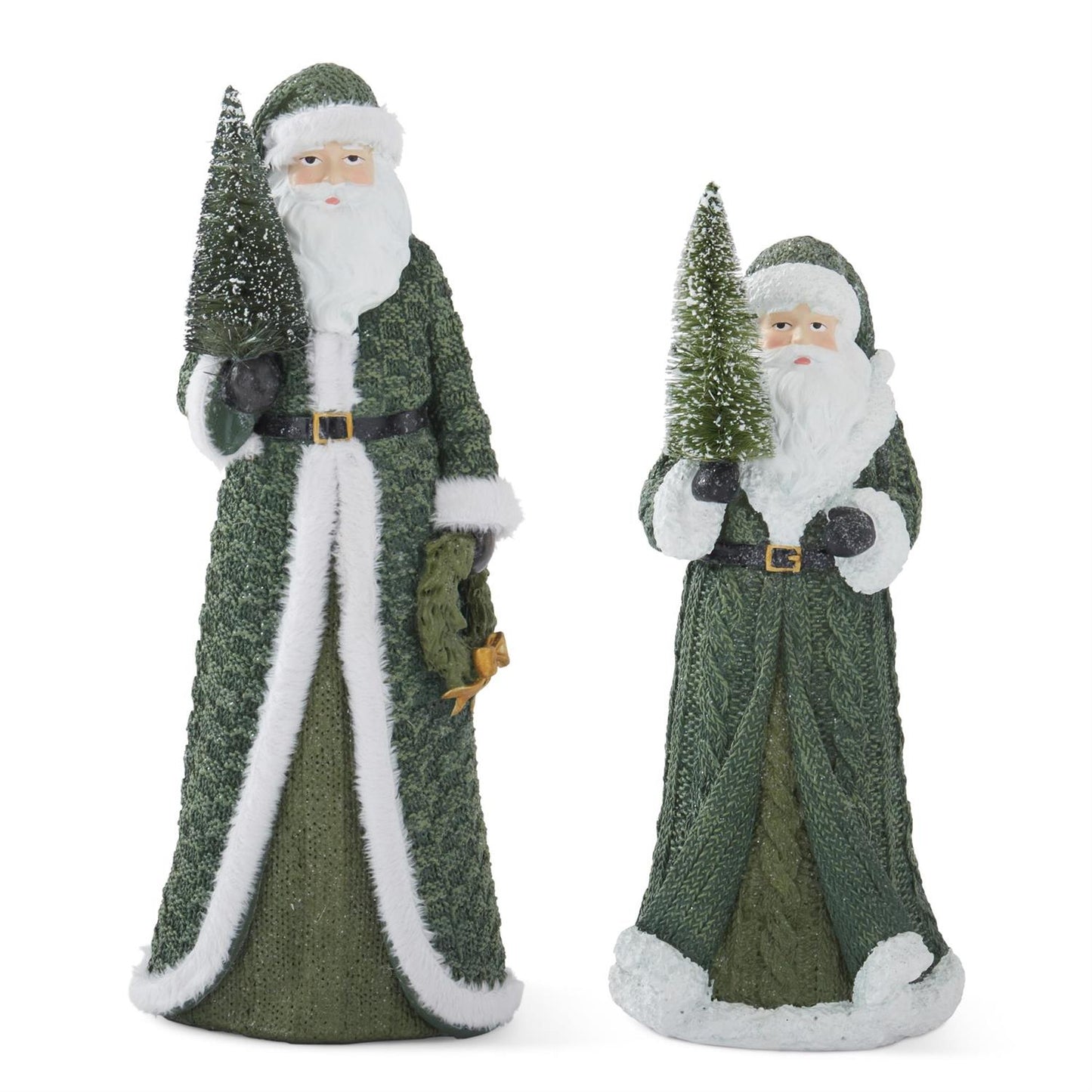 Santas w/Green Coat & Bottle Brush Tree