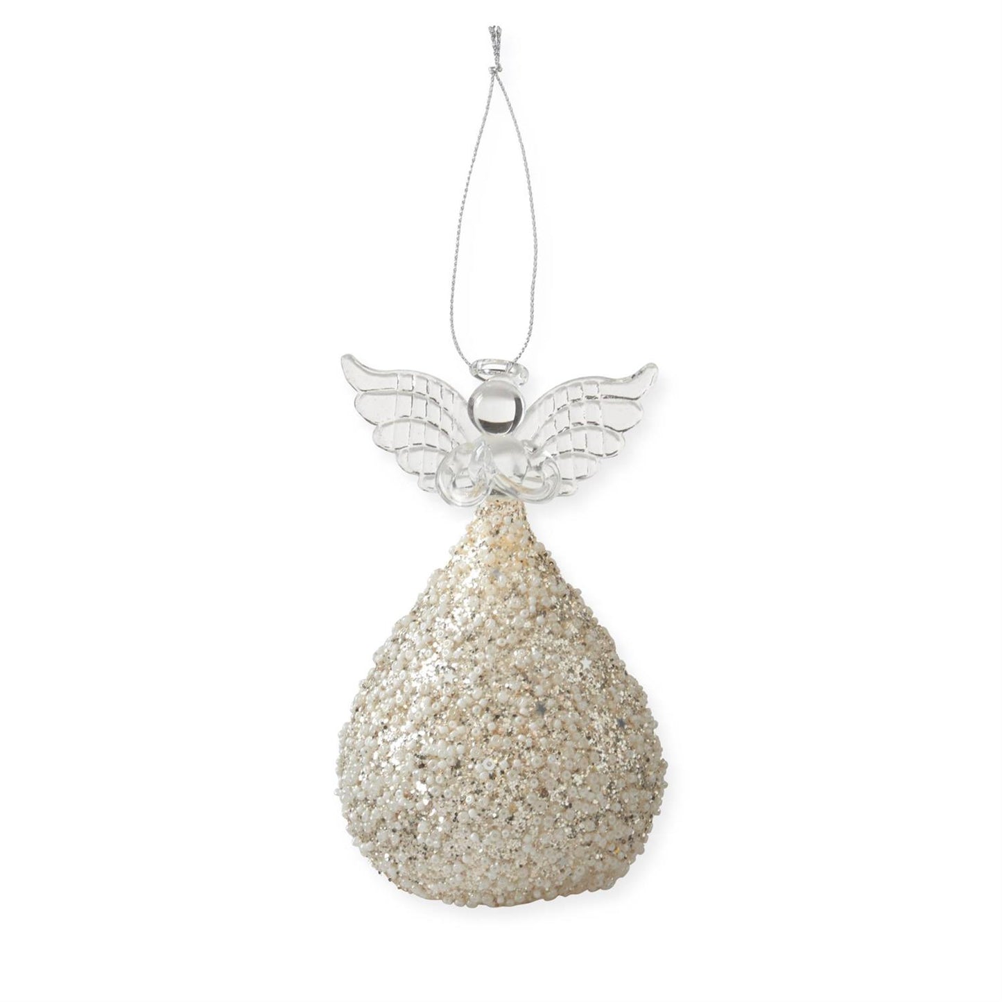 5 Inch Gold Glittered & White Seed Bead LED Angel