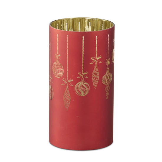 7.75 Inch Red Glass Laser Engraved Ornament Candle
