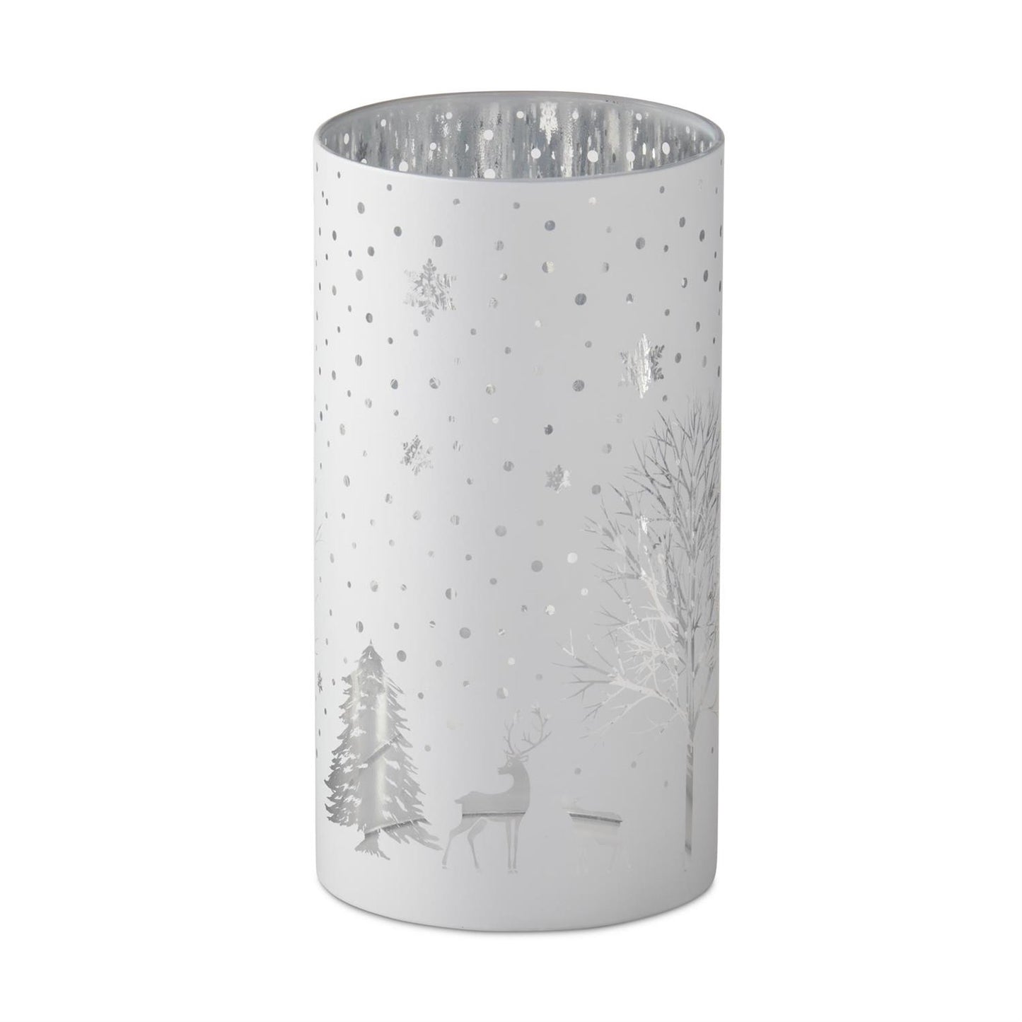 7.75 Inch White Glass Laser Engraved Winter Scene Candle Slip