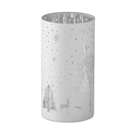 7.75 Inch White Glass Laser Engraved Winter Scene Candle Slip