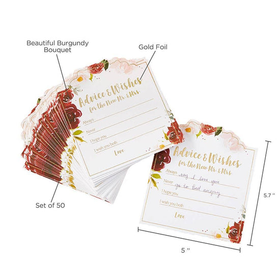 Burgundy Blush Floral Wedding Advice Card (Set of 50)