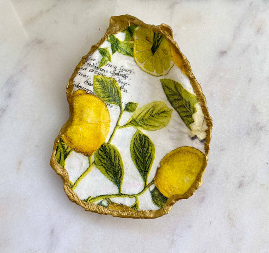 Load image into Gallery viewer, Small Lemon Print Oyster Shell Jewelry Dish
