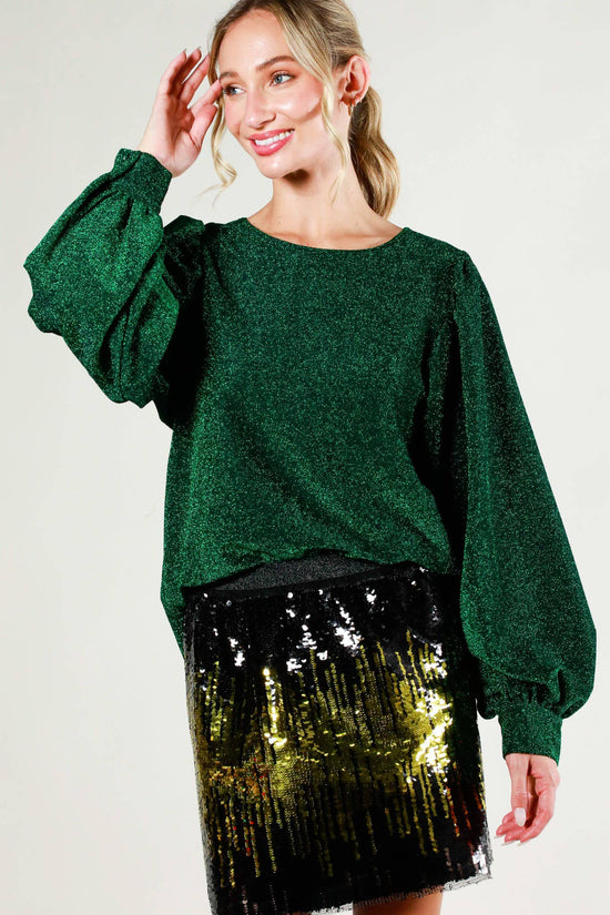 Load image into Gallery viewer, Balloon Long-Sleeve Round Neck Glitter Yarn Knit Top

