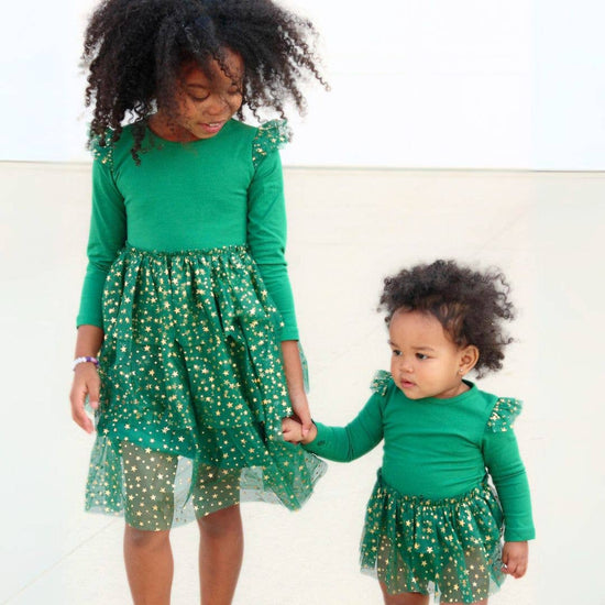 Load image into Gallery viewer, Emerald Shimmer Christmas Long Sleeve Tutu Dress
