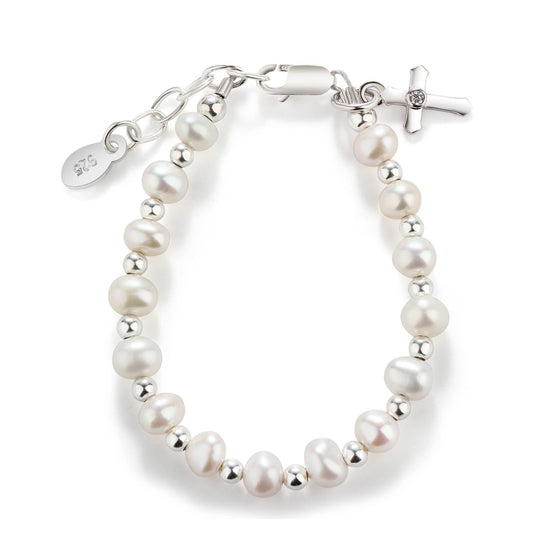 Load image into Gallery viewer, Girls Silver Baby Cross Bracelet Baptism &amp;amp; Communion Gift: Large 6-12 Years
