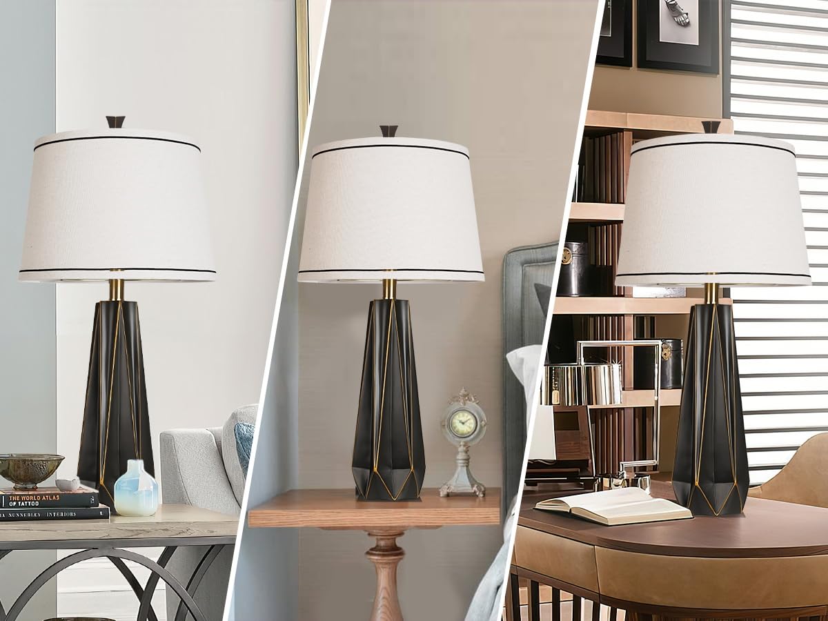 WIHTU 27" Wood Grain Resin Table Lamp Set of 2,Modern Beside Lamp for Decor