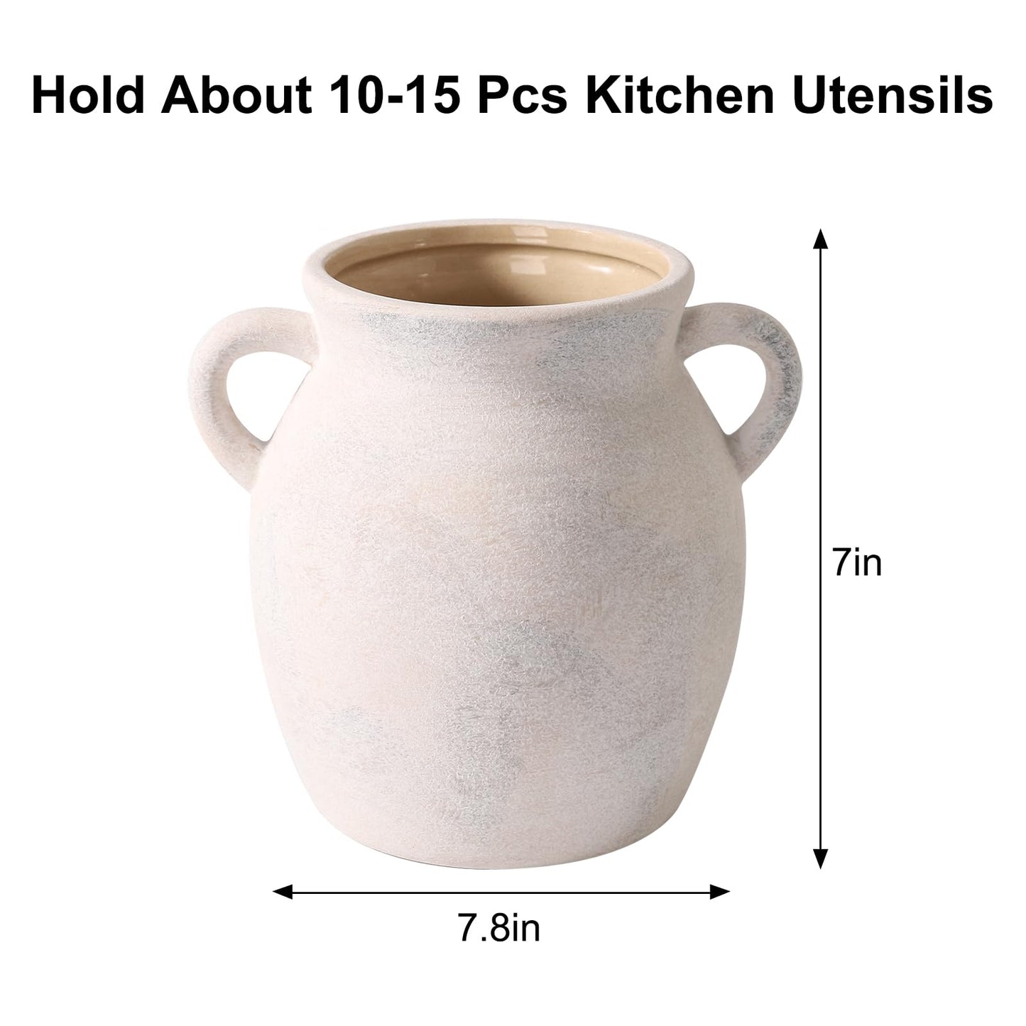 Ceramic Farmhouse Kitchen Utensil Holder for Countertop, Rustic Cooking Utensil Holder Crock Fit for Kitchen Counter.