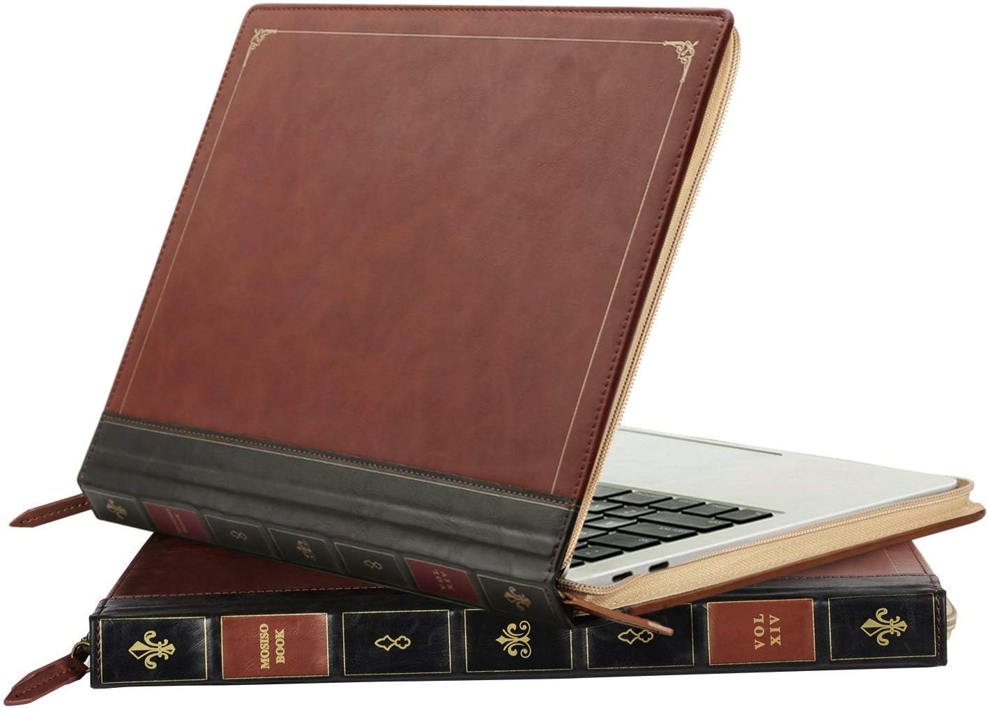MOSISO Laptop Sleeve Case Bag, PU Leather Zippered Protective Case Cover