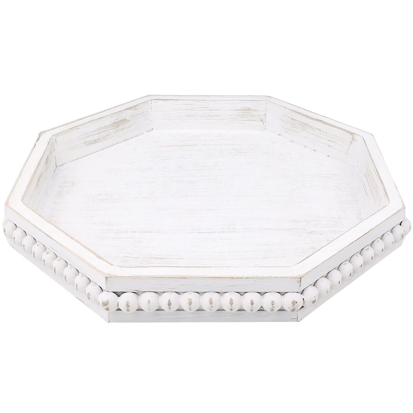 Hrastany Wood Rustic Serving Tray with Beads, Farmhouse Brown Decorative Tray for Table Centerpiece, Christmas Wedding Halloween Home Decor