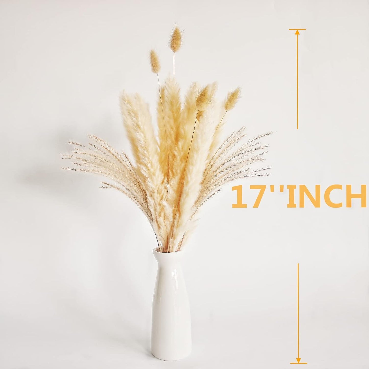 Dried Pampas Grass Decor, 100 Stems Pampas Grass Contains Bunny Tails Dried Flowers, Reed Grass Bouquet for Wedding Boho Flowers Home Table Decor, Rustic Farmhouse Party (17", White and Brown)