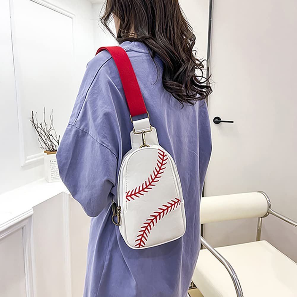 Pu Leather Football Print Sling Bag For Women, American Baseball Rugby Sports Chest Bag, Men's Travel Crossbody Bag