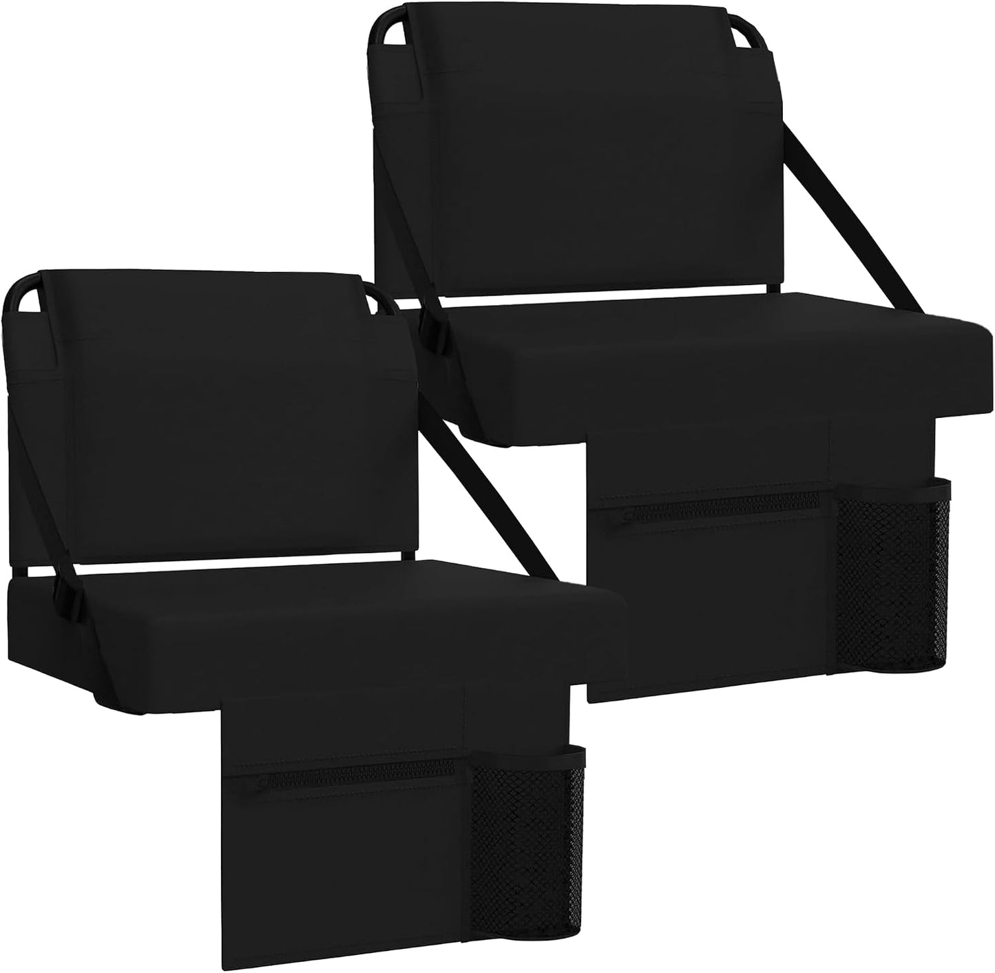2pcs Stadium Seat for Bleachers with Back Support，Portable Bleacher Chairs with Back and Cushion，Includes Shoulder Strap and Cup Holder