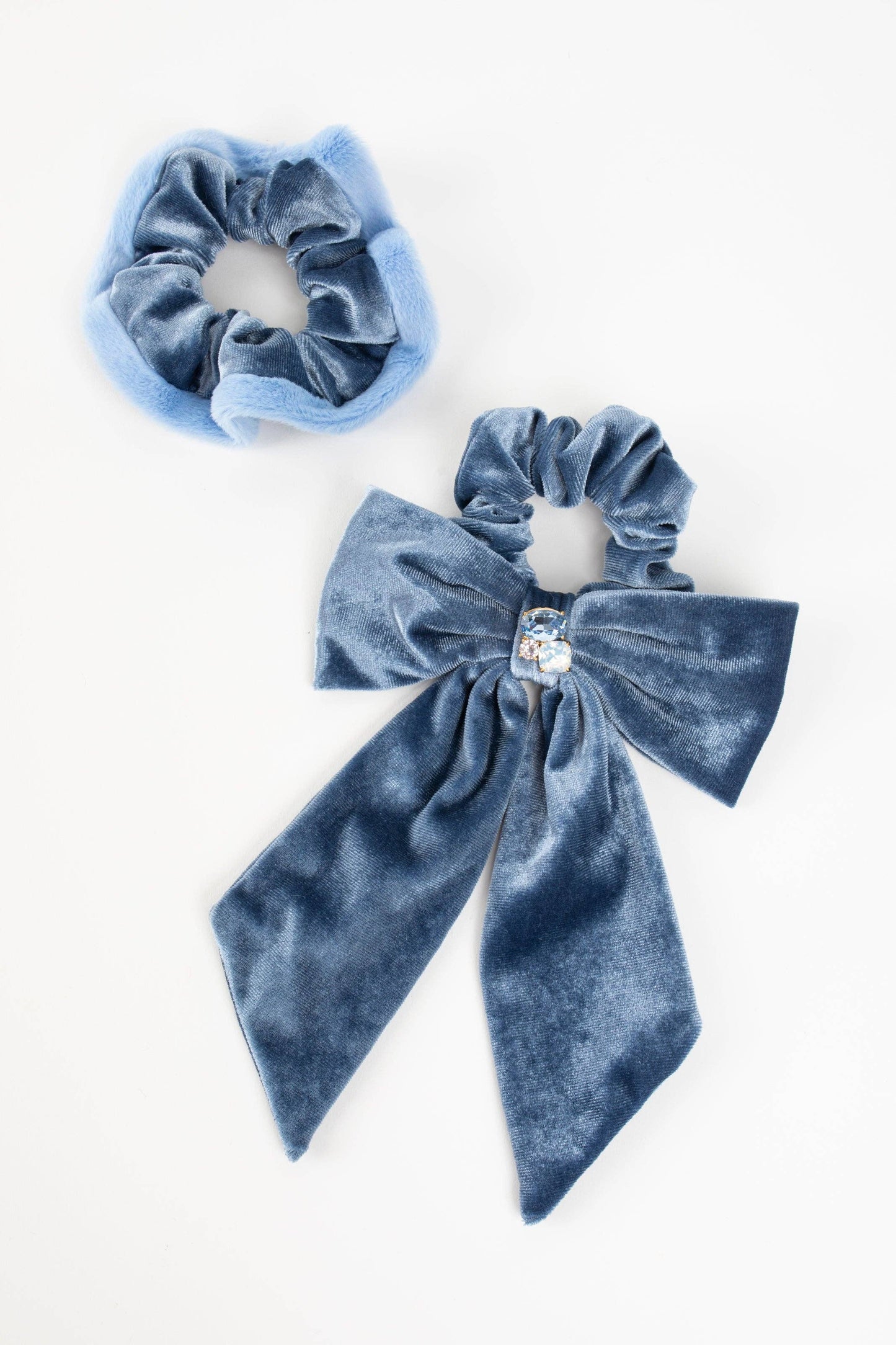 Lydia Velvet Bow Scrunchie Pair: Red