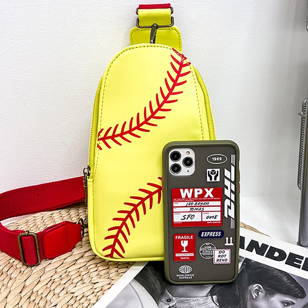 Pu Leather Football Print Sling Bag For Women, American Baseball Rugby Sports Chest Bag, Men's Travel Crossbody Bag