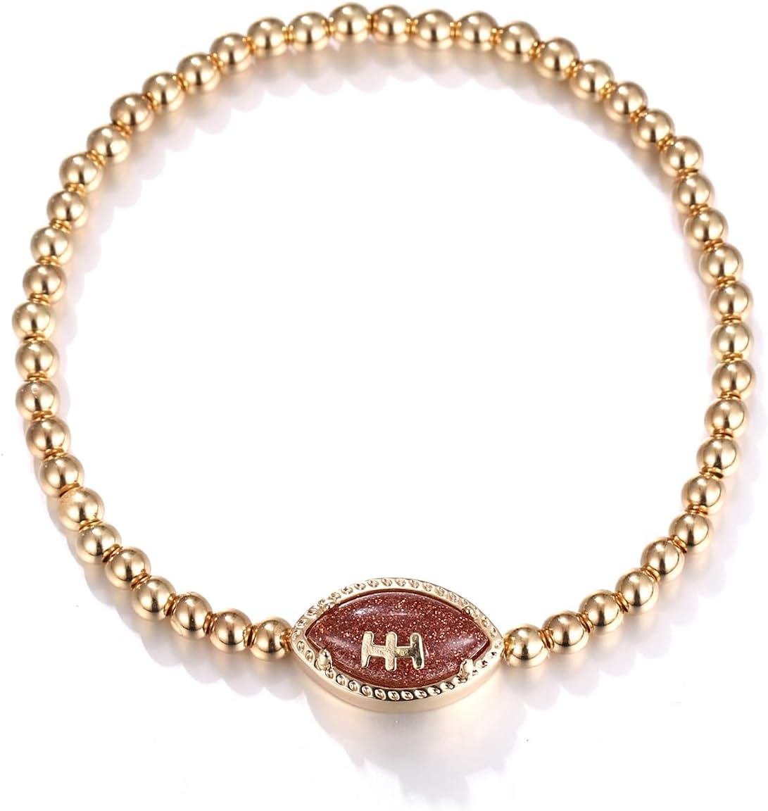 Football Game Day Bracelets for Women Golden/Silver Beaded Stretch Bracelets Sports Fan Bracelet Accessories