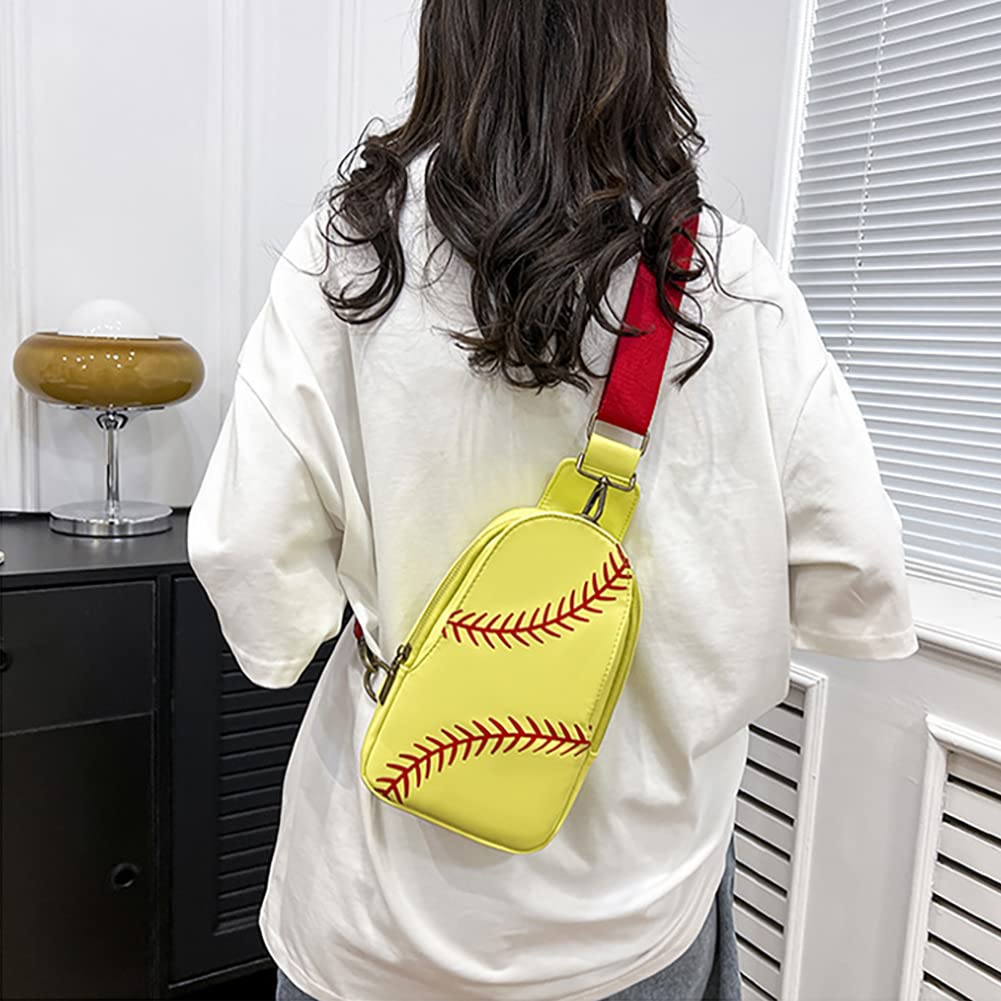 Pu Leather Football Print Sling Bag For Women, American Baseball Rugby Sports Chest Bag, Men's Travel Crossbody Bag