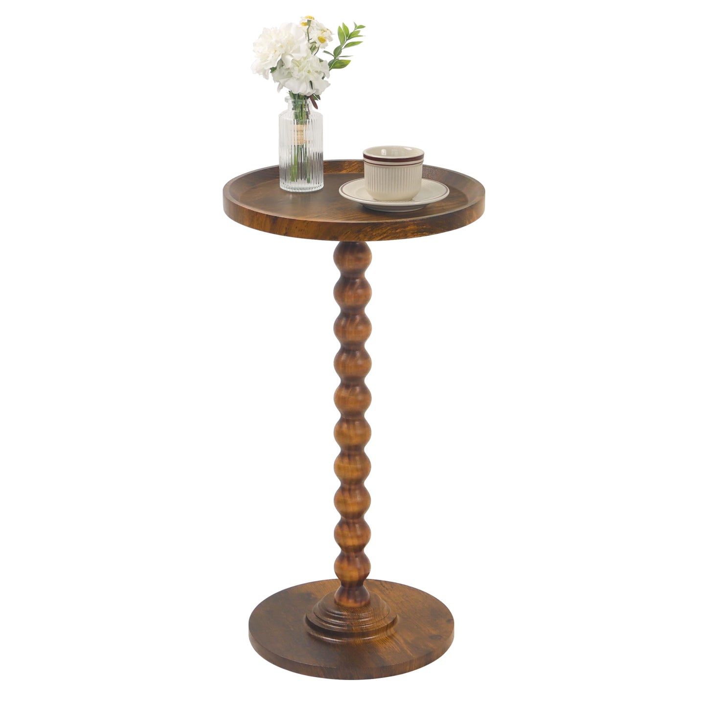 AWASEN Small Side Table, Round Drink Table for Small Spaces, Round Accent End Table Living Room, Nightstand for Bedroom, Corners, Office, Walnut Brown
