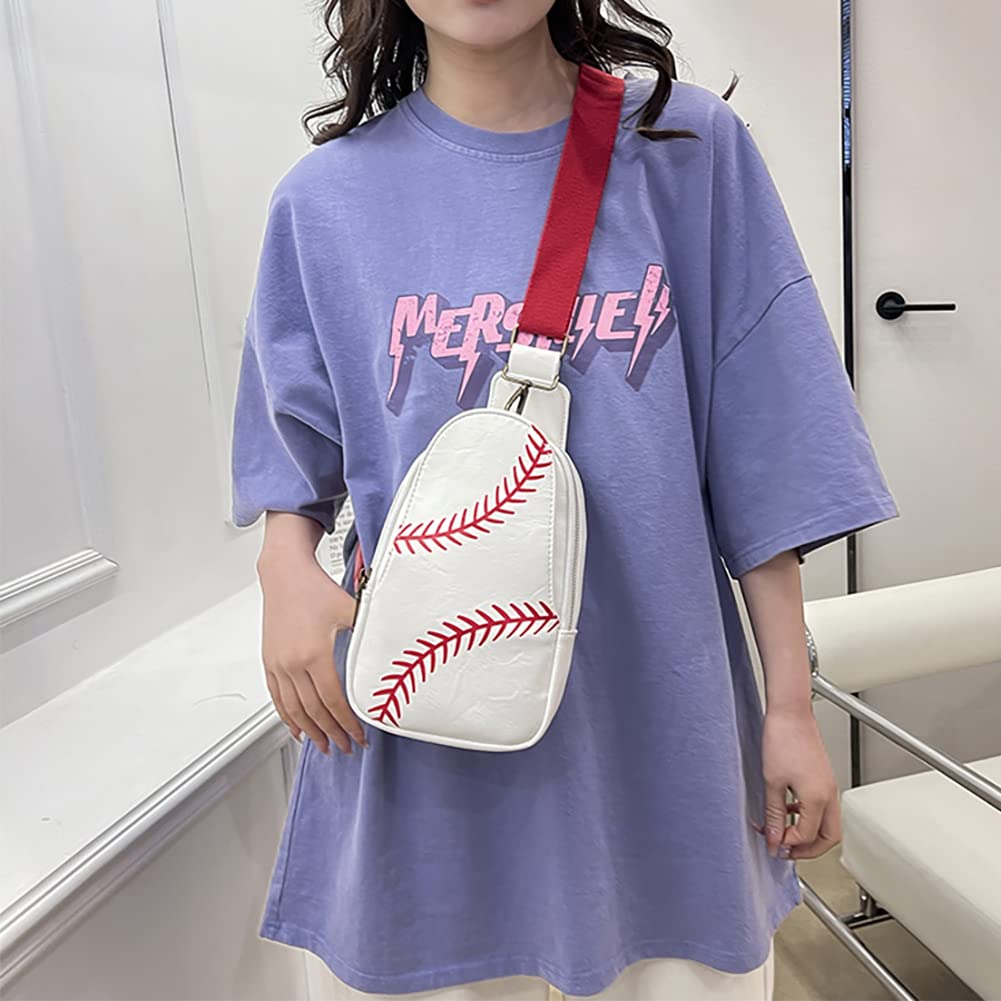 Pu Leather Football Print Sling Bag For Women, American Baseball Rugby Sports Chest Bag, Men's Travel Crossbody Bag