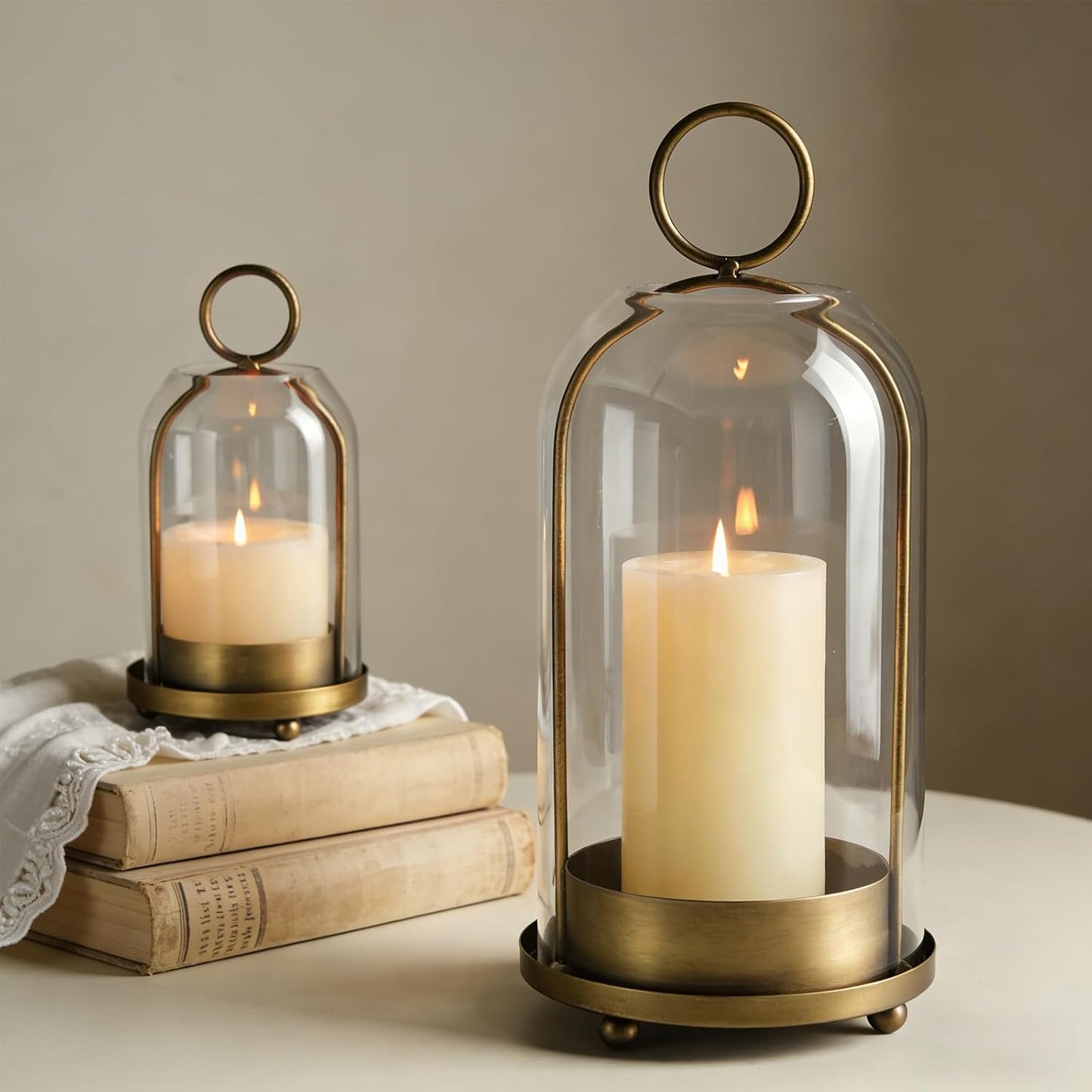 Sziqiqi Hurricane Candle Holder Lanterns: Pillar Candle Holders Set of 2