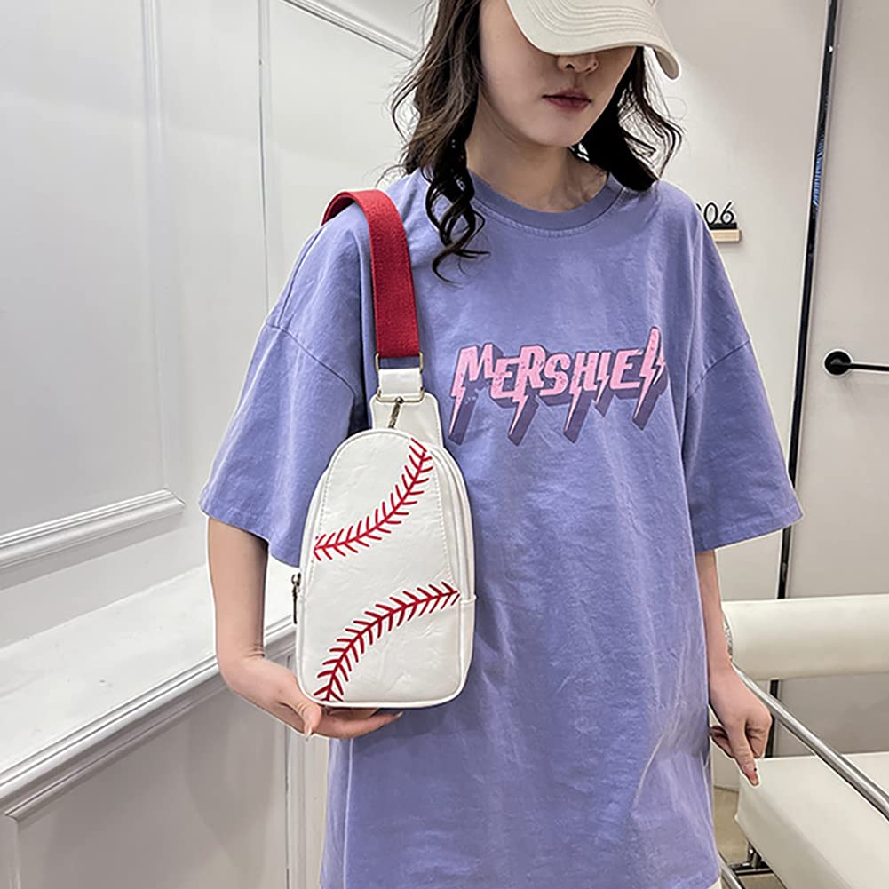 Pu Leather Football Print Sling Bag For Women, American Baseball Rugby Sports Chest Bag, Men's Travel Crossbody Bag