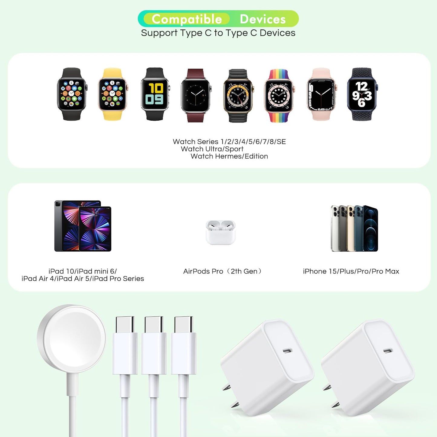 [Apple Certified] 2 in 1 iPhone and Watch Charger 6.6 FT Magnetic iWatch Charging Cable with USB Wall Block Travel Plug Charger for Apple Watch & iPhone