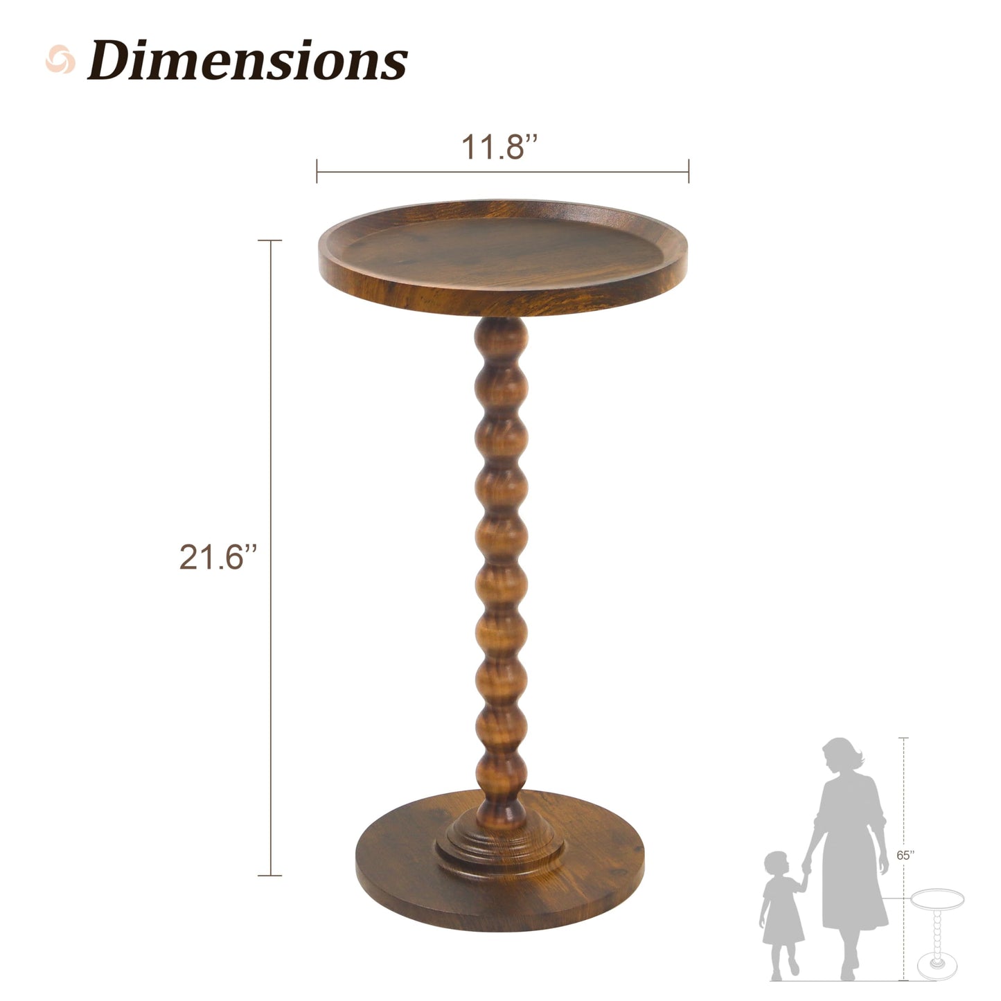 AWASEN Small Side Table, Round Drink Table for Small Spaces, Round Accent End Table Living Room, Nightstand for Bedroom, Corners, Office, Walnut Brown